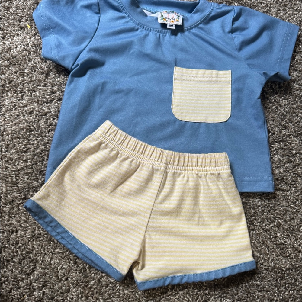 Blue and Cream boutique baby short set